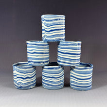 Load image into Gallery viewer, Stack of blue striped porcelain nerikomi cups