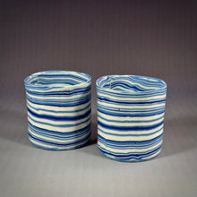 Load image into Gallery viewer, two porcelain nerikomi cups with blue stripes