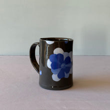 Load image into Gallery viewer, Mug: Black Ceramic with Blue Flower