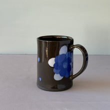 Load image into Gallery viewer, Mug: Black Ceramic with Blue Flower