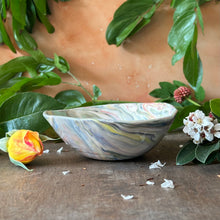 Load image into Gallery viewer, Marbled ceramic bowl on a wooden surface with greenery and flowers