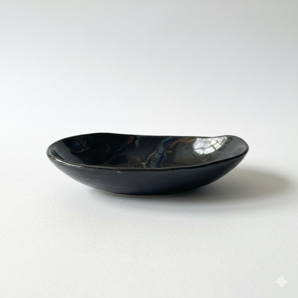 Bowl: Oval Black Marbled