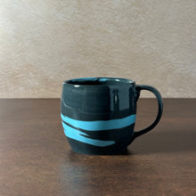 Load image into Gallery viewer, Black Mug with Blue Swirl
