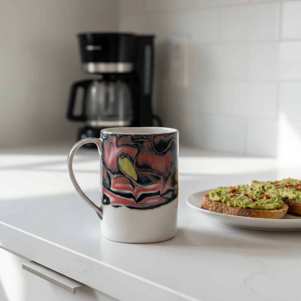Large Mug with Abstract Black and Red Pattern
