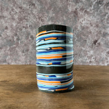 Load image into Gallery viewer, Cylindrical ceramic vase with multicolored stripes 
