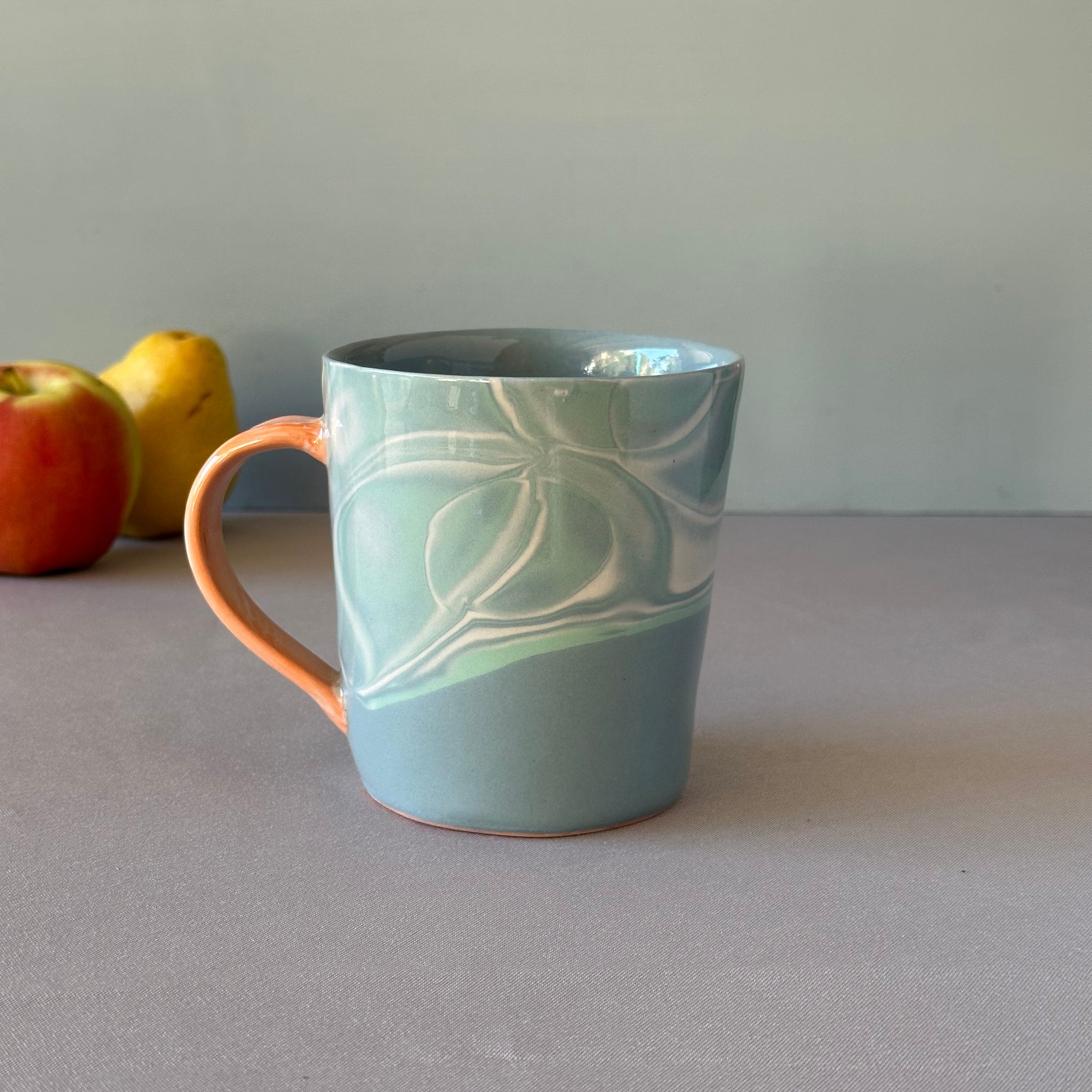 Mug: Blue with Orange Handle – Firecooked Ceramics