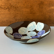 Load image into Gallery viewer, Ceramic bowl with circular patterns on a white surface and wooden background
