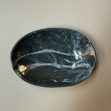 Load image into Gallery viewer, Black marbled ceramic dish on a beige background

